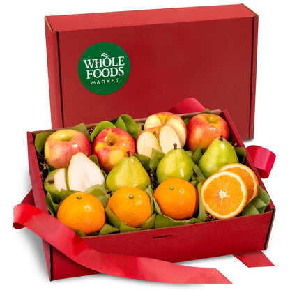 Organic fruit gift box by A Gift Inside featuring fresh pears, honeycrisp apples, and navel oranges in a premium presentation.