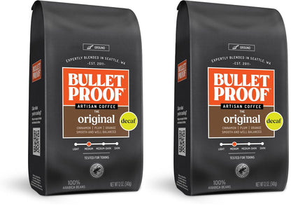 Bulletproof Original Cold Brew Coffee ground medium roast in 12 oz bag, coarse ground coffee for cold brew brewing, natural flavor.