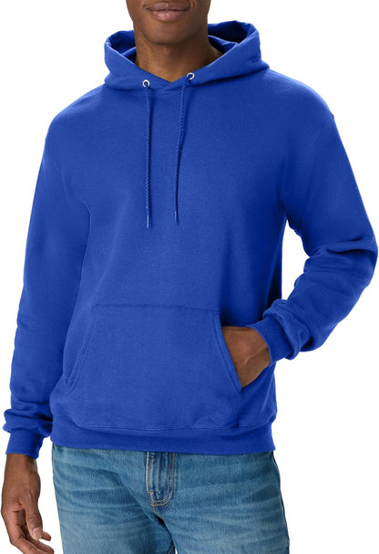 Hanes men's EcoSmart fleece hoodie with hood, featuring a front pocket, available in big and tall sizes, midweight fleece sweatshirt.