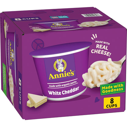 Annie's White Cheddar Mac & Cheese Microwavable Cups, 8-pack, creamy cheese sauce in convenient individual cups