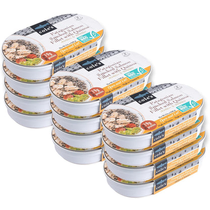 Cole's Open & Eat Meals variety pack with smoked salmon, trout, quinoa, and vegetables in 5.6 oz ready-to-eat cans