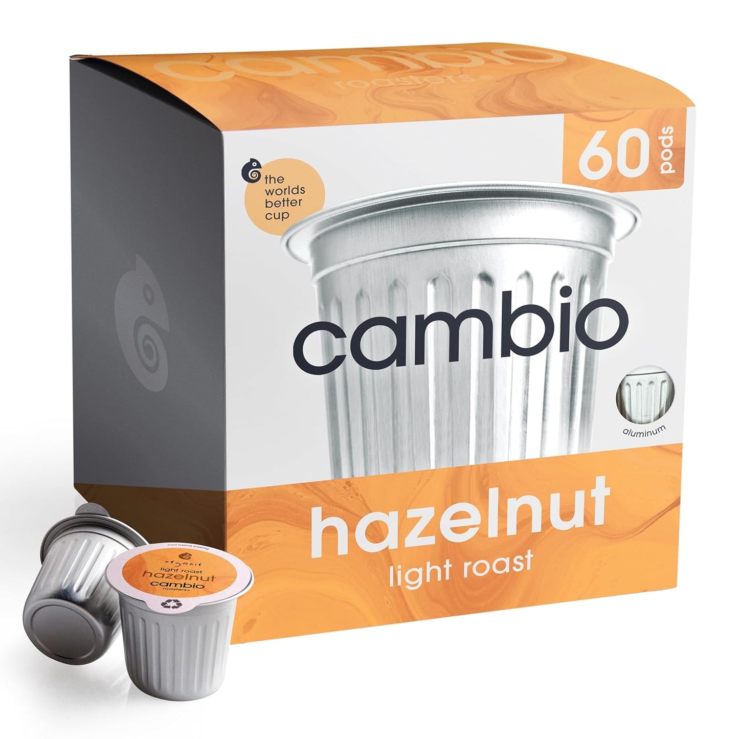 Cambio Roasters Colombian medium roast organic coffee pods, recyclable aluminum, Keurig compatible, 60-count, bold flavor and fresh.