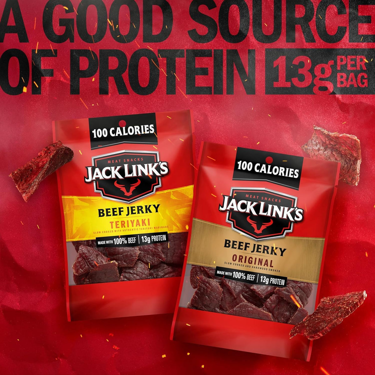 Jack Link's Beef Jerky Variety Pack with original and teriyaki flavors, 1.25 oz packs, 9-piece assortment.