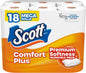 Scott ComfortPlus toilet paper, 12 triple rolls of 1-ply tissue with 231 sheets per roll, septic-safe toilet paper.