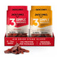 Jack Link's beef jerky slices in original and hickory smoked flavors, 2 oz packs, arranged in a 4-pack display.