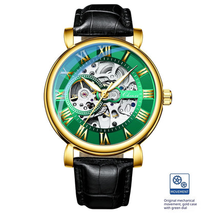 Hollow waterproof luminous automatic mechanical watch with exposed movement and glow-in-the-dark hands