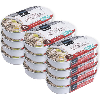 Cole's Open & Eat Meals variety pack featuring 5.6 oz smoked salmon and trout with quinoa and vegetables in ready-to-eat cans