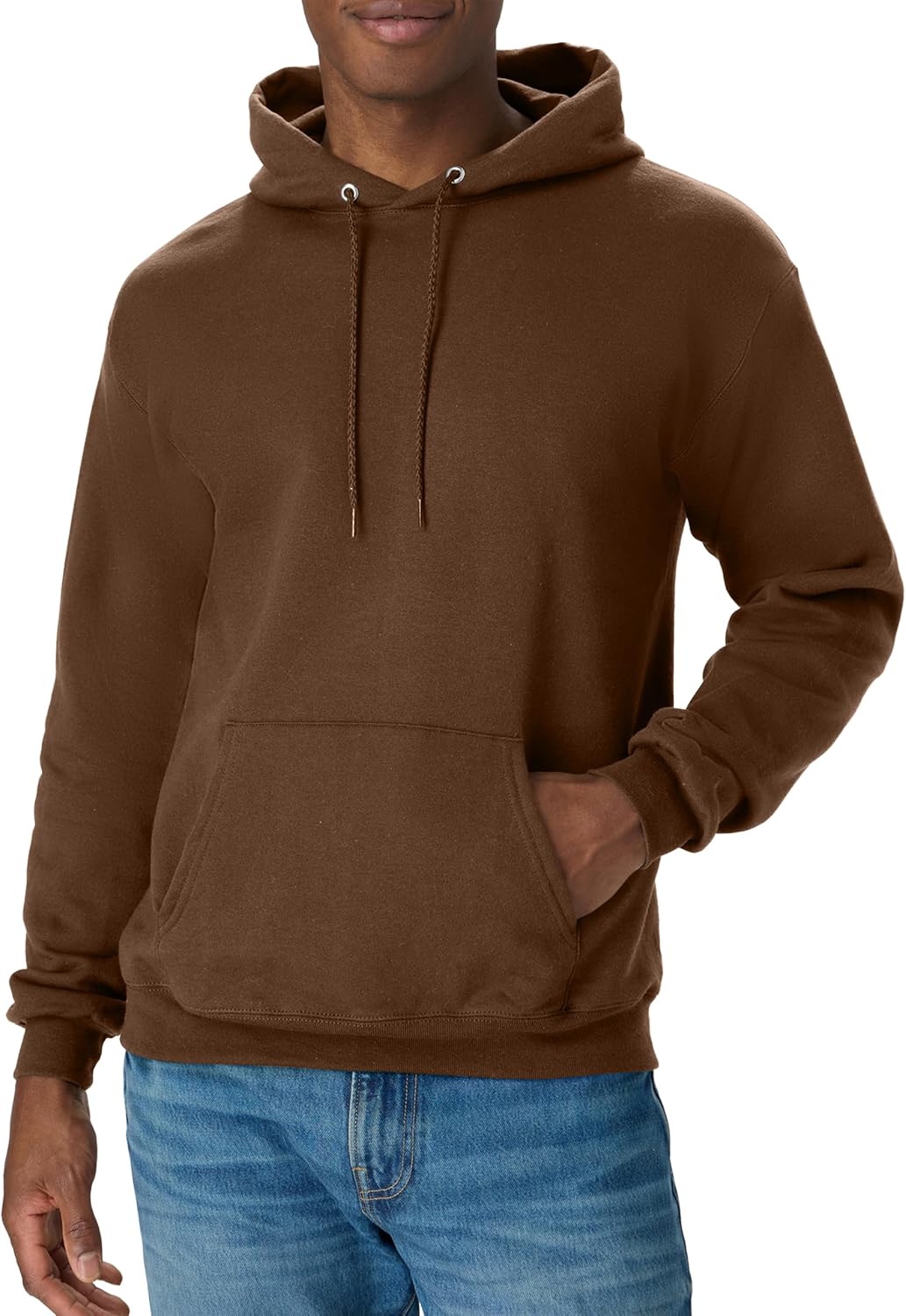 Hanes EcoSmart men's hoodie in midweight fleece, featuring a hood and front pocket, available in big and tall sizes.