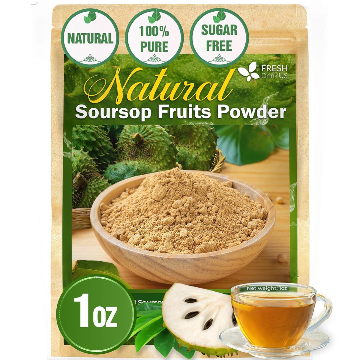 Premium Soursop Graviola Fruit Tea Bags, Tea Powder, 100% Natural and Pure from Soursop Fruits, Handmade, Made With Natural Materials-Corn Fiber Tea Bag, Sugar/Caffeine/Gluten Free, Hoja Guanabana Tea