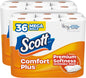 Scott ComfortPlus toilet paper, 12 triple rolls with 231 sheets each, septic-safe, 1-ply tissue, soft and durable bathroom paper