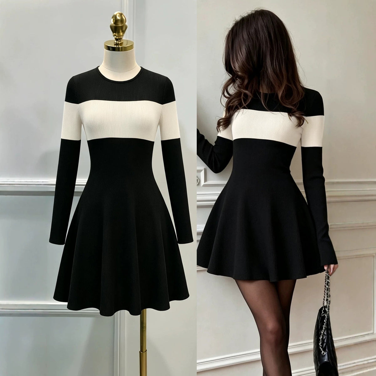 Women's color-block patchwork round-neck long-sleeve dress in a new arrival style