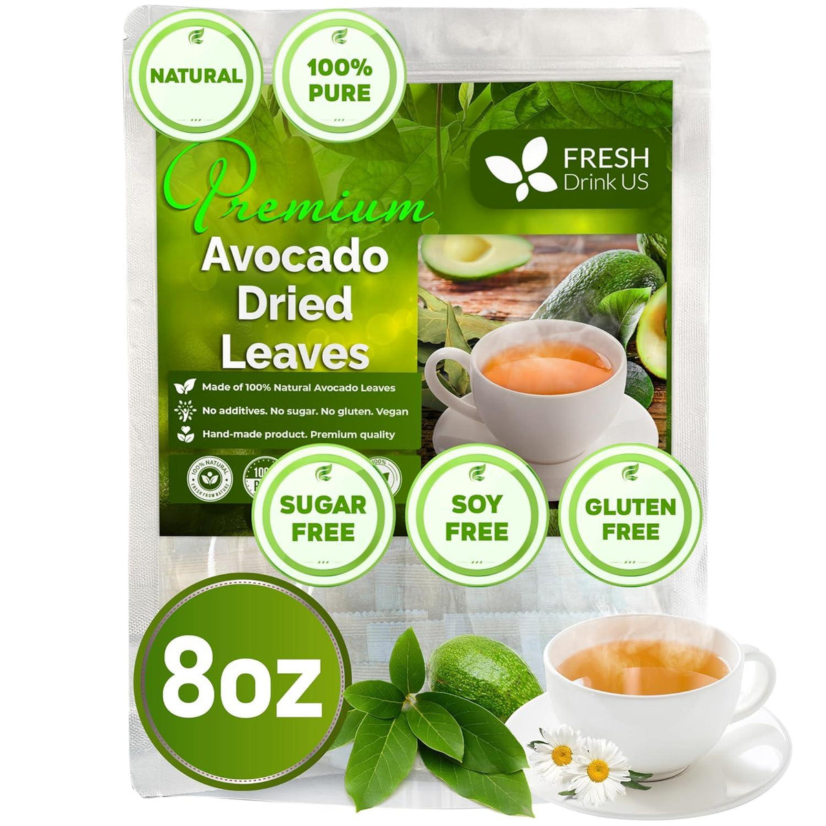Natural Avocado Whole Leaves Dried, Tea Bags, 100% Pure from Avocado Leaves, Avocado Leaf Tea, Hojas de Aguacate Seca, No Additives, No Caffeine, Vegan