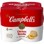 Four 10.75 oz cans of Campbell’s Condensed Chicken Noodle Soup stacked together, showcasing the packaged chicken soup product.