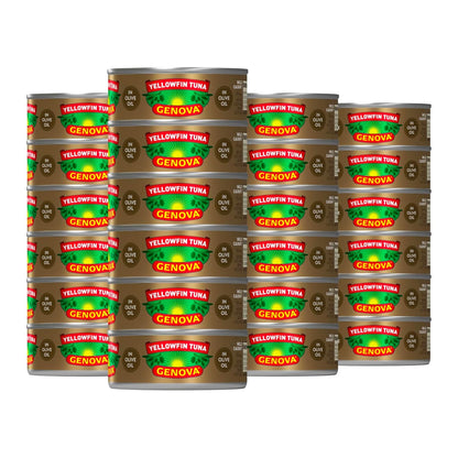 Genova Premium Yellowfin Tuna in lemon and herbes de Provence infused olive oil, 5 oz can, pack of 12, solid light tuna.