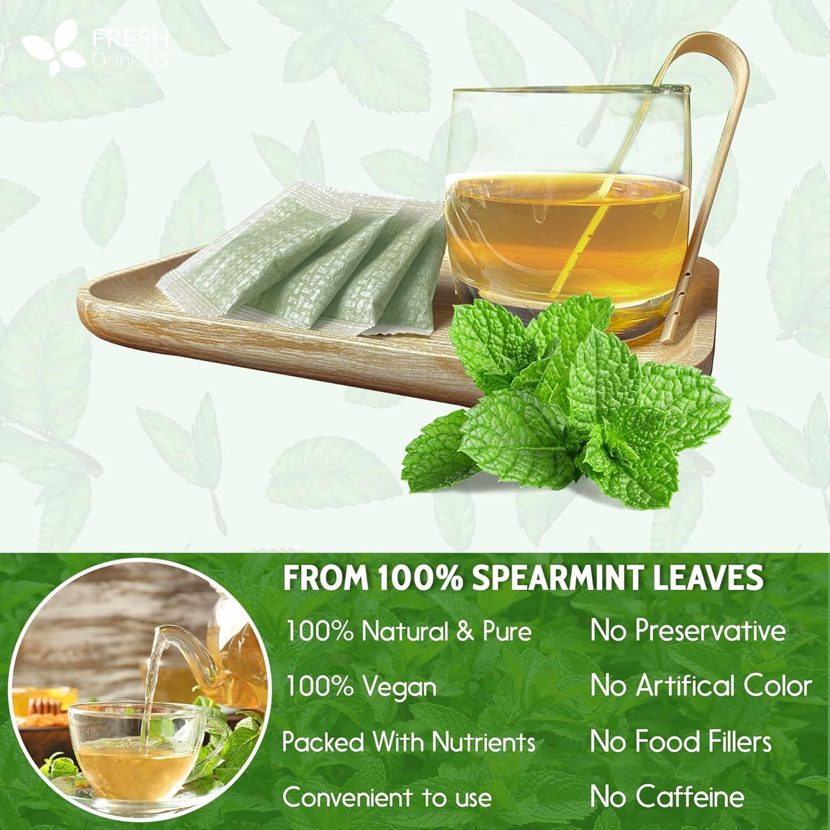 Spearmint Tea Bags, 100% Natural & Pure Spearmint Leaves. Loose Leaf Spearmint Herbal Tea. Spearmint Leaf Tea. No Sugar, No Caffeine, No Gluten, Vegan.