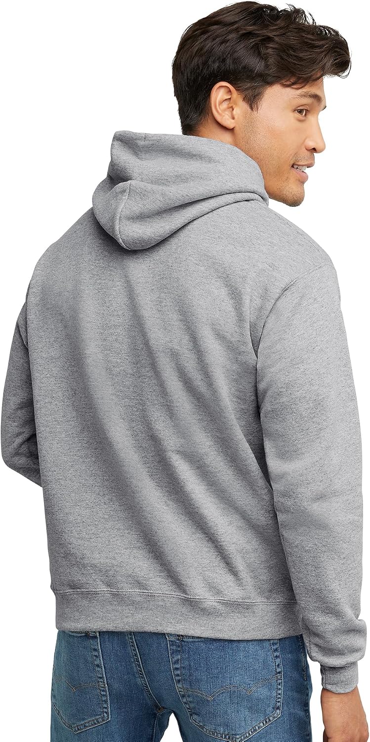 Hanes EcoSmart men's hoodie in midweight fleece, featuring a hood, front pocket, and available in big and tall sizes.
