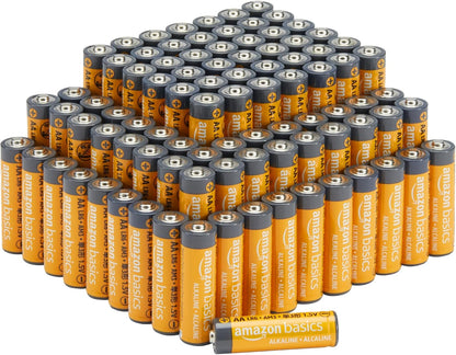 Amazon Basics 48-pack AA alkaline batteries, 1.5V, high-performance, long-lasting, with no leakage, ideal for household devices.