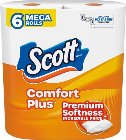 Scott ComfortPlus toilet paper, 12 triple rolls, 1-ply tissue with 231 sheets per roll, septic-safe bathroom toilet paper
