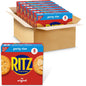 Ritz Fresh Stacks Original Crackers in party size box with 16 multi-pack snack packs, featuring round crispy snack crackers.