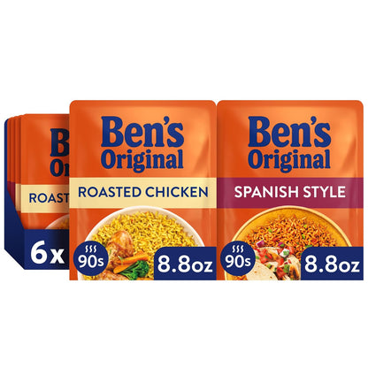 Ben's Original Ready Rice Four Cheese & Cheddar Broccoli microwave rice pack, 8.5oz, six-pack, with cheese, broccoli, and rice.