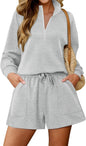 KISSMODA women's lounge set with matching sweattop and shorts, comfortable casual outfit for relaxing or lounging at home.