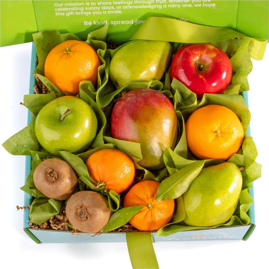 Fresh fruit gift basket by A Gift Inside with pears, apples, navel oranges, and tropical fruit for any occasion.