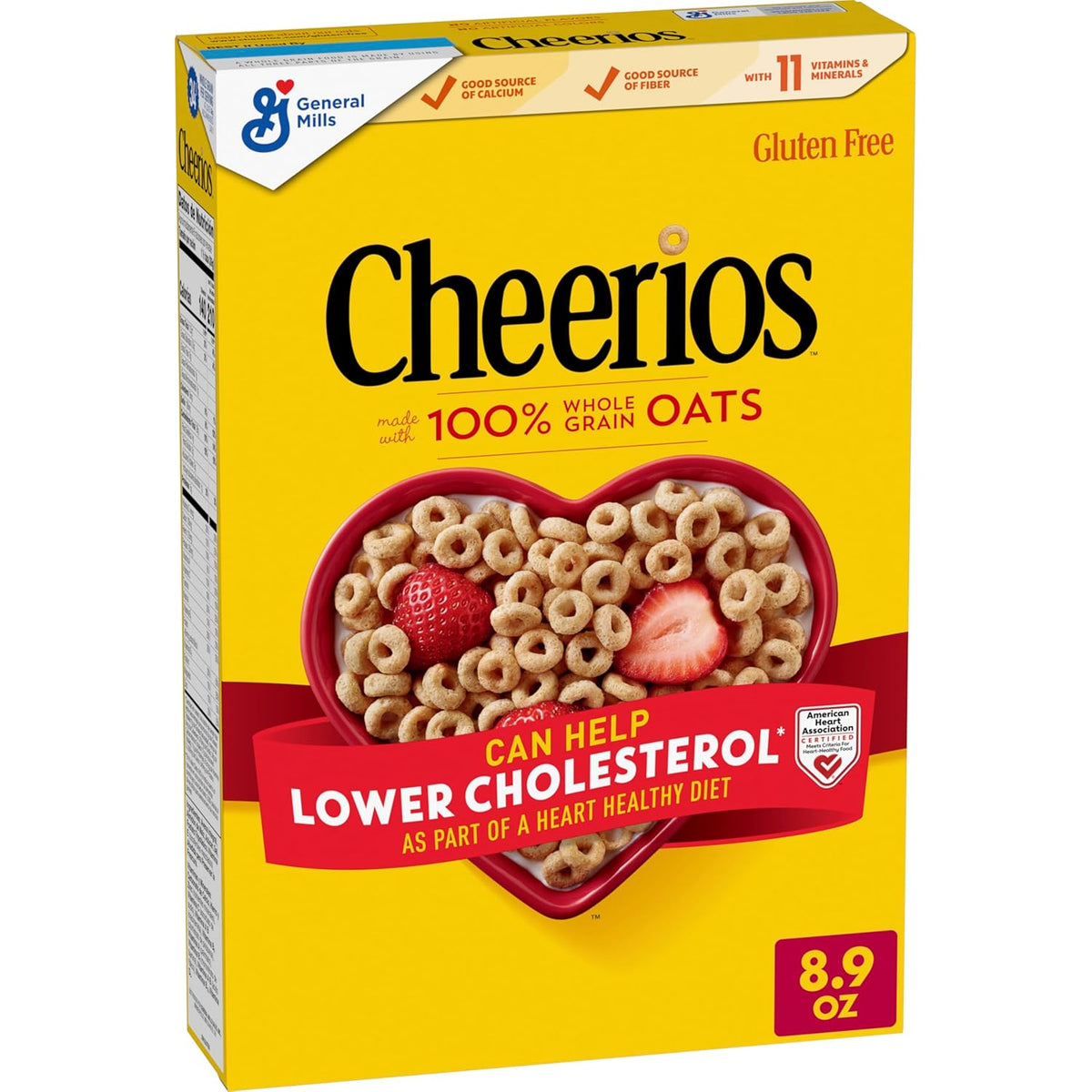 Cheerios gluten free breakfast cereal in a family size 18 oz box, featuring the iconic round oat cereal rings.