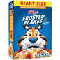 Kellogg's Frosted Flakes original giant size cold breakfast cereal box with frosted corn flakes and mascot Tony the Tiger.
