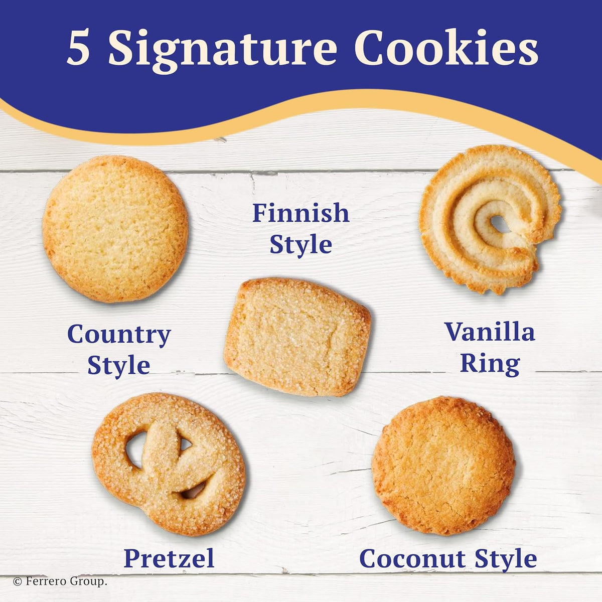 Royal Dansk Danish butter cookies in a 12 oz tin, assorted snacks made with real butter, featuring golden, crispy cookies.