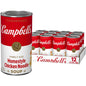 Four 10.75 oz cans of Campbell’s Condensed Chicken Noodle Soup, packaged in a clear cardboard box, showing the soup cans with label details.