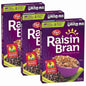 Post Raisin Bran cereal box with whole grain wheat and bran flakes, featuring raisins in a 16.6 oz box.
