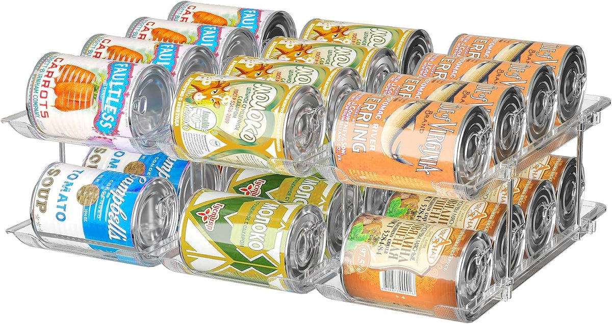 Attelite 3-tier rolling can organizer for pantry storage, with multiple can slots and sturdy wheels for easy access and organization.