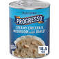 Canned Progresso Traditional Chicken Noodle Soup in 19 oz cans, 4-pack, showing soup with noodles, chicken, and vegetables.