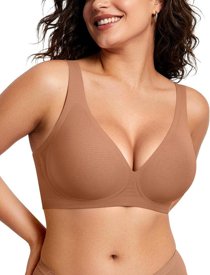 OEAK women's wireless jelly bra with deep V neckline, comfy push-up bralette, ideal for T-shirt wear and everyday comfort.