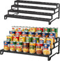 Expandable Attelite can organizer with 3 tiers for pantry storage, metal design for canned food organization.