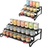 Expandable Attelite can organizer for pantry, 3-tier metal canned food storage, adjustable for organized kitchen shelf.