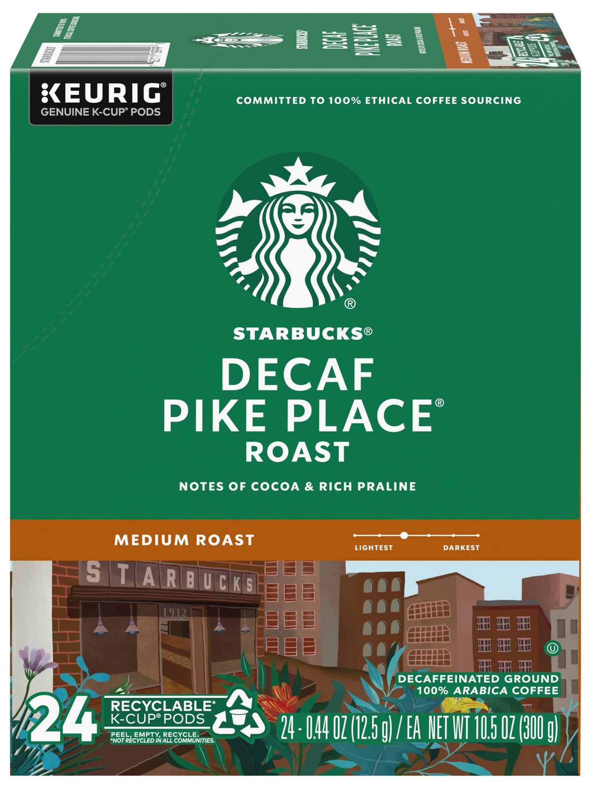 KupofK Coffee Starbucks Decaf Pike Place coffee bag with label and packaging in a close-up shot.
