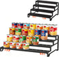 Expandable Attelite can organizer for pantry with 3-tier metal design, ideal for canned food storage and organization.