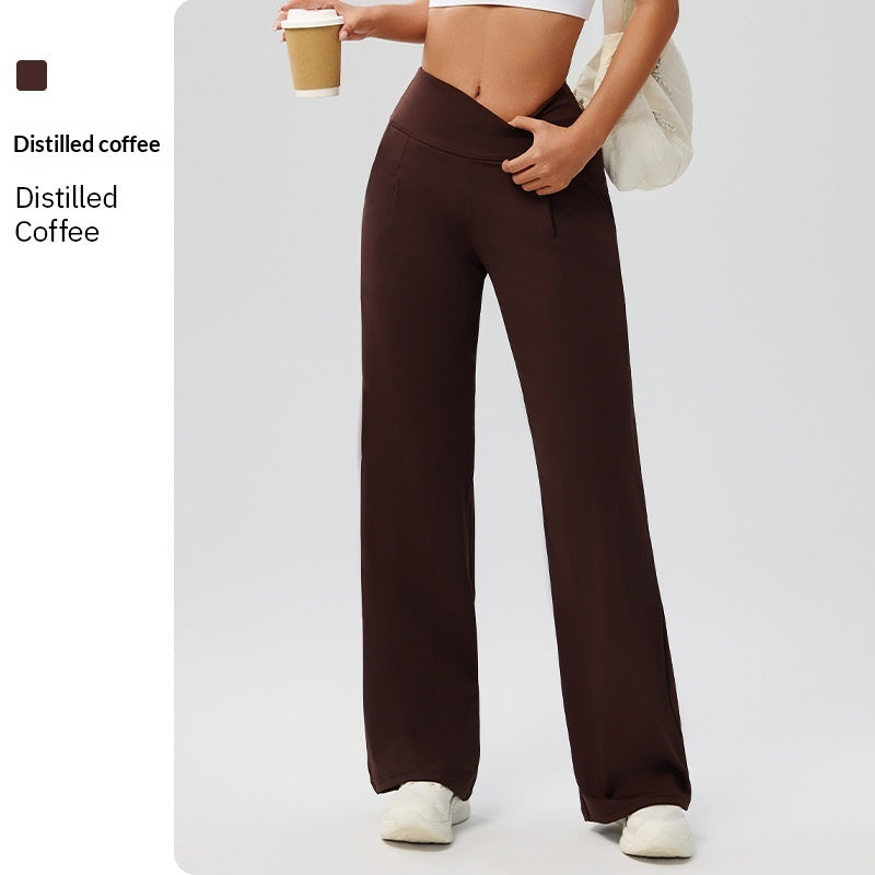 Tummy-control bare-feel high-waist straight-leg yoga pants in a minimalist outdoor style