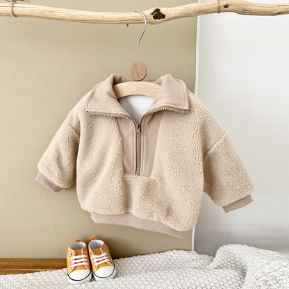 Winter baby clothing thickened fleece-lined cashmere top in soft, warm fabric