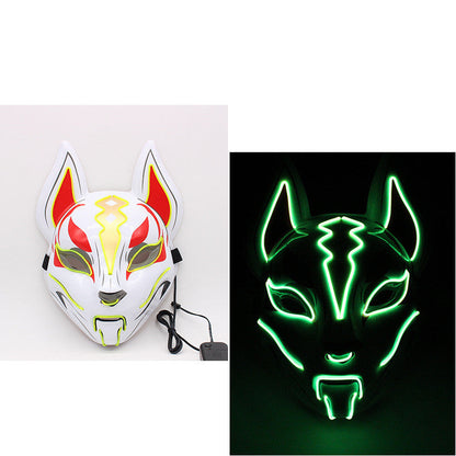 Glowing Demon Slayer cat face mask with cold light fox design for women’s masquerade cosplay and haunted house decor