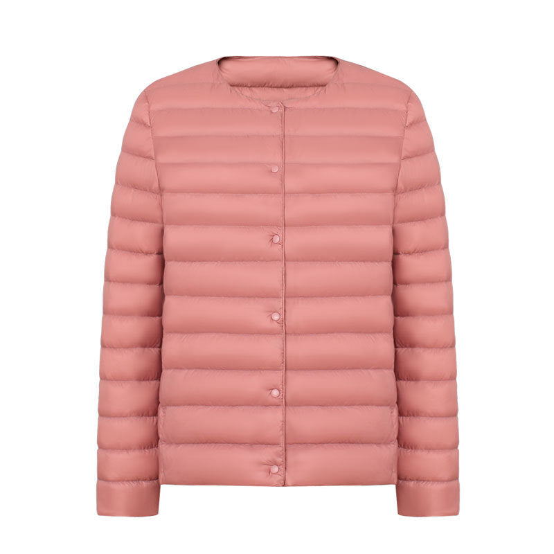 Women's lightweight white duck down jacket with quilted design and zip front