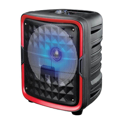 Supersonic IQ Sound 8-inch Bluetooth speaker with true wireless technology, showing the sleek black design and control buttons.