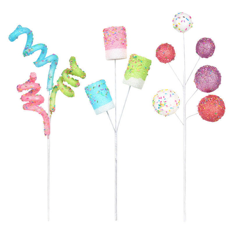 Macaron color Christmas twig decorations with colorful ornaments for festive home furnishings