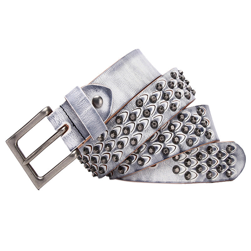 Women's distinctive rivet belt made of full-grain cowhide leather, featuring decorative metal studs