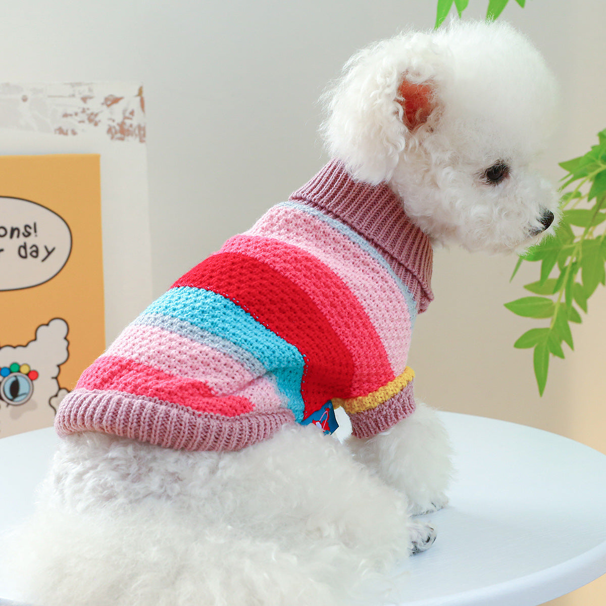 Pet Ring colorful striped sweater with comfortable knit design for dogs and cats