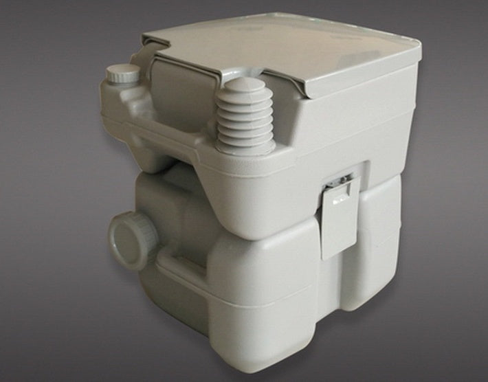 20L portable camping toilet with compact, lidded design for outdoor use