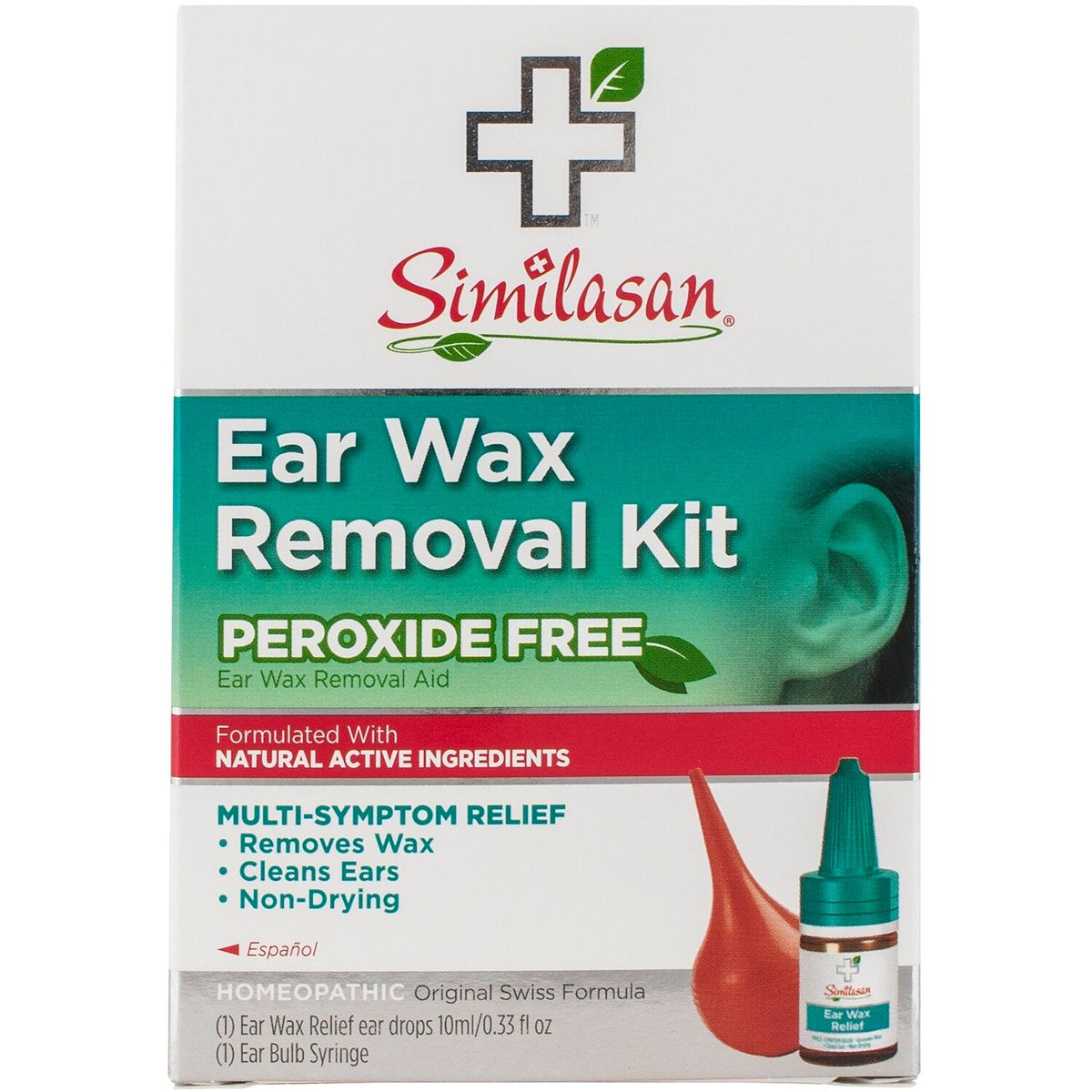 Similasan Multi-Symptom Relief Ear Wax Removal Kit by Pasteur Pharmacy with syringes and ear cleaning tools for safe ear hygiene.