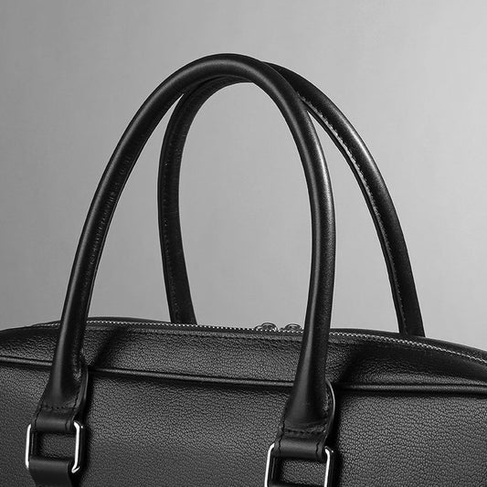 Men's real leather handbag with double zippers, cattlehide leather fashion design