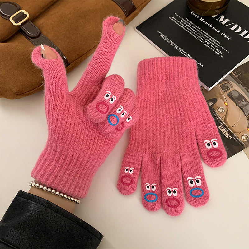 Winter fingerless knitted gloves with touchscreen fingertips, warm windproof design